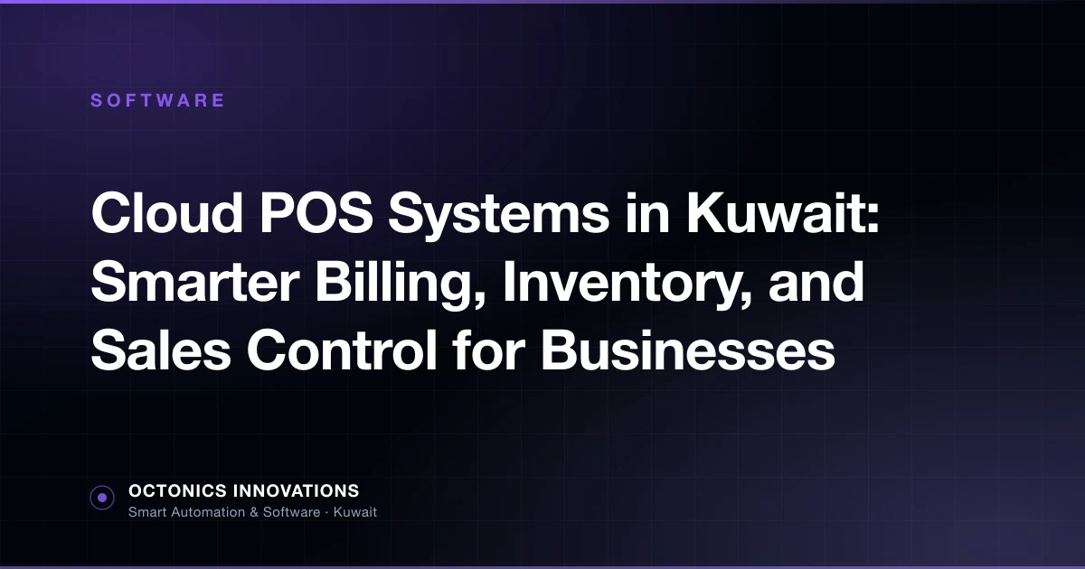 Cloud POS system on tablet showing product catalogue, billing, and sales dashboard for a Kuwait retail business