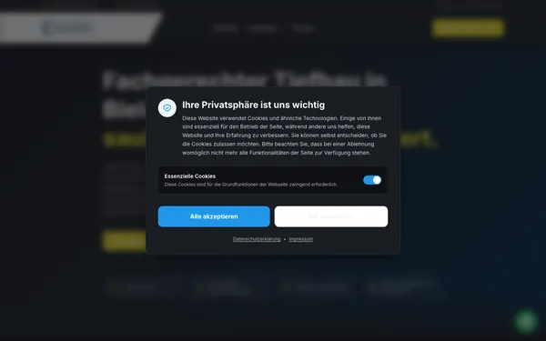 Screenshot of the Jens W. Kipp Tiefbau website built by Octonics