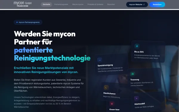 Screenshot of the mycon Partnerprogramm website built by Octonics