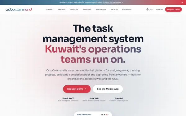 Screenshot of the OctoCommand website built by Octonics