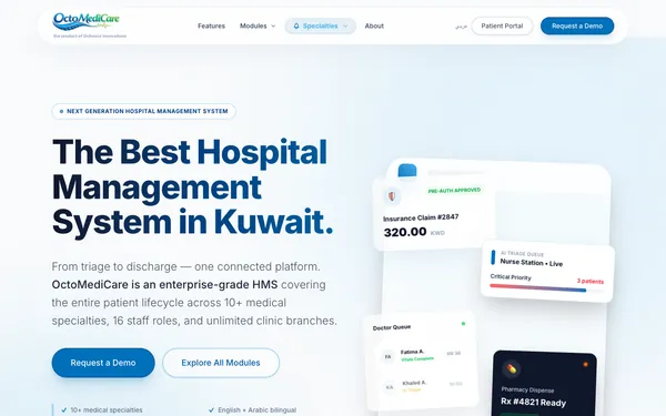 Screenshot of the OctoMediCare website built by Octonics